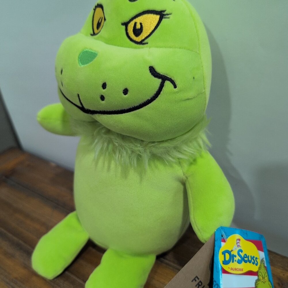 NWT Aurora Dr. Seuss Squishy Grinch Green Soft Plush Stuffed Animal Toy Holiday - Picture 3 of 7
